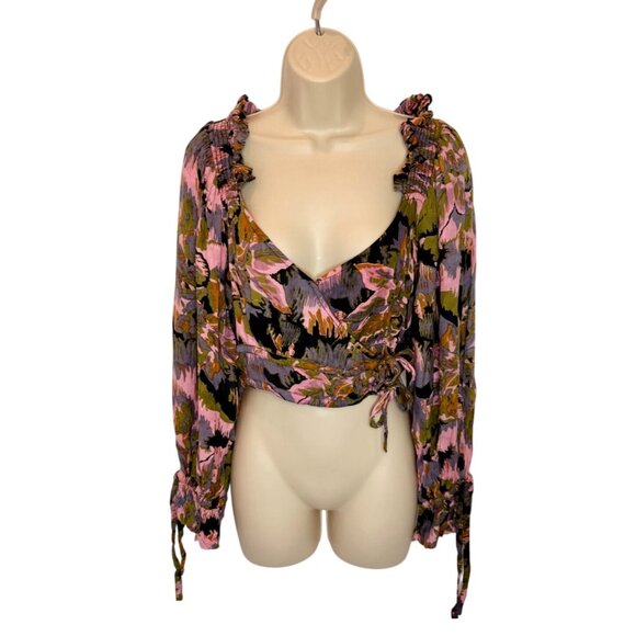 Cleobella Leighton Floral Wrap Crop Top with Puff Sleeves & Tie Details - Size S - Picture 3 of 9